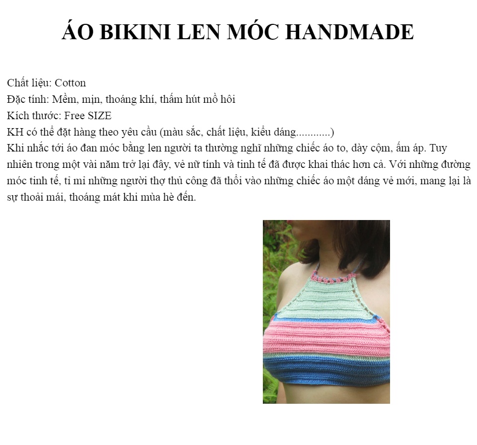 Áo bikini len móc handmade , áo bikini móc kiểu cổ yếm bằng len , bikini mặc đi biển