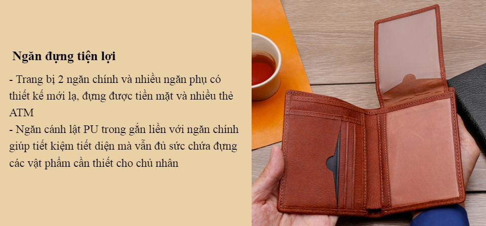Bóp ví nam da bò thật 4U cao cấp dáng đứng, nhiều ngăn đựng tiền và thẻ tiện dụng F149B (Nâu bò) 3