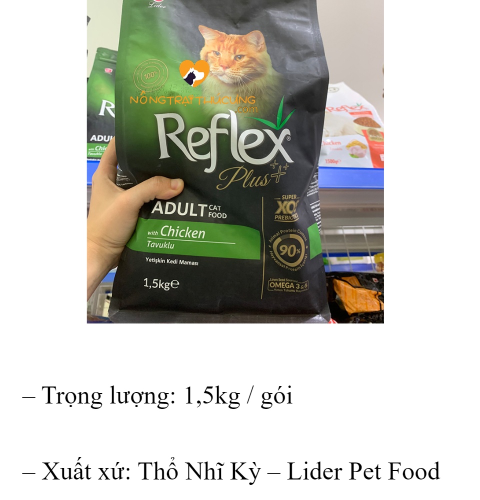 Thức Ăn Hạt Cho Mèo Lớn Reflex Plus Adult Vị Gà Gói 1.5kg - Reflex