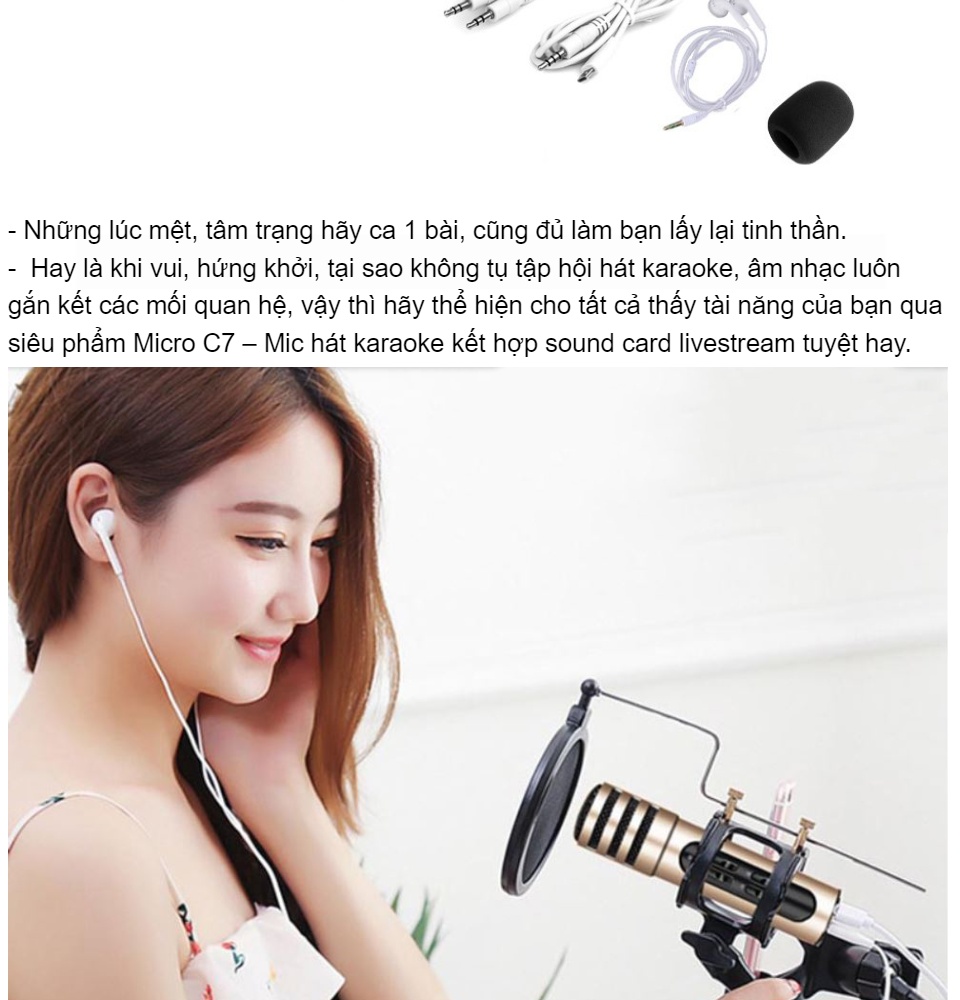 Micro Hát Karaoke Micro Livestream Micro Thu Âm Điện Thoại C7 Lọc Âm Tốt Sản
