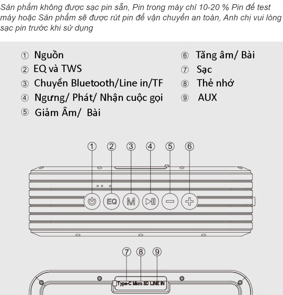 Loa Bluetooth 60W công suất lớn Super Bass chống nước IPX7 pin 6600MAH sạc nhanh