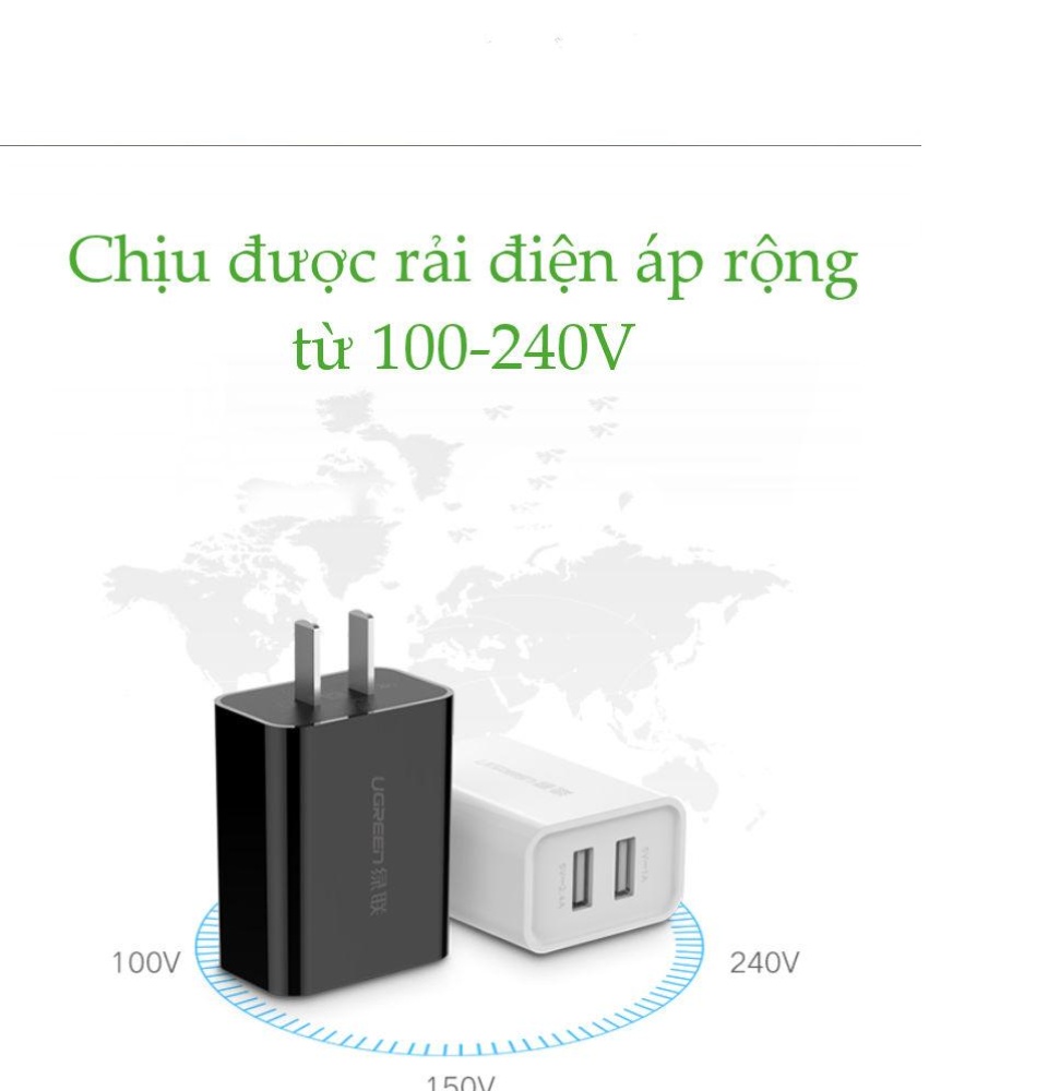 Sạc 2 cổng USB-A UGREEN CD104 - Dòng sạc tối đa 3.4A (Tối đa 2.4A mỗi cổng) Sạc 2 cổng USB-A UGREEN CD104 - Dòng sạc tối đa 3.4A (Tối đa 2.4A mỗi cổng)