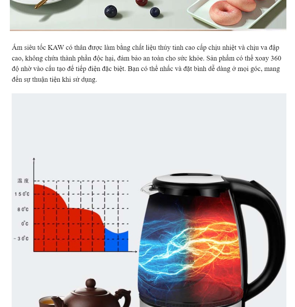 Bán Máy Nước Nóng, Ấm Siêu Tốc KAW, Bình Đun Nước Siêu Tốc Thủy Tinh Cao Cấp, Thiết Kế Sang Trọng, Chất Liệu Thủy Tinh Cao Cấp, Nấu Nước Trong 30S - Bảo Hành Uy Tín 1 Đổi 1.(Giá Giảm-50%)