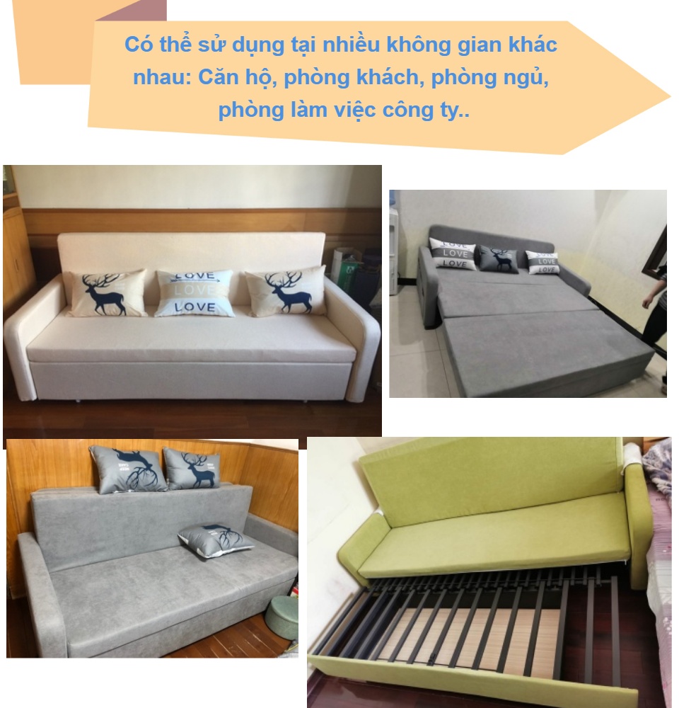 Sofa giường ngủ thông minh gấp gọn Vinta A267-2  1m60 x 1m90cm loại đệm
