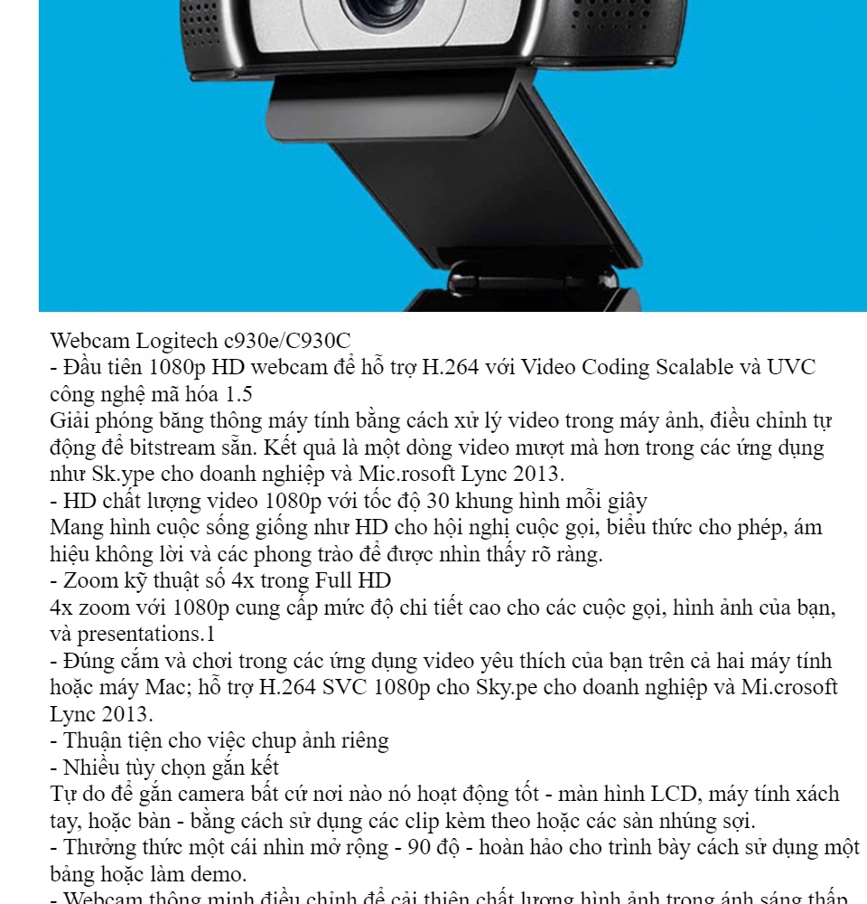 Webcam Logitech C930E C930C - Hàng Nhập Khẩu - Webcam Logitech C930C-930E(960-000976), Video Call Full Hd, Lấy Nét Tự Động, Ống Kính Zeiss Zoom 4x, Dual Mic 6