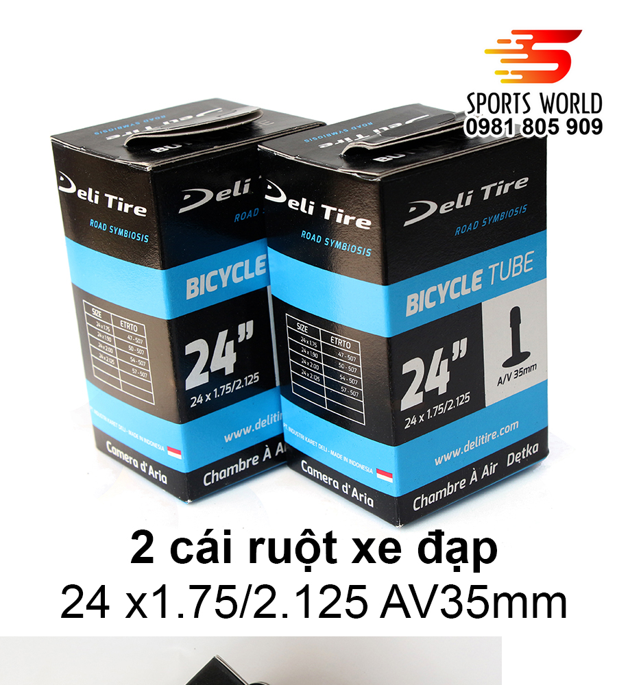 Săm ruột xe đạp 24x1.75/2.125 van Mỹ AV48mm DELI-TIRE- cặp 2 cái