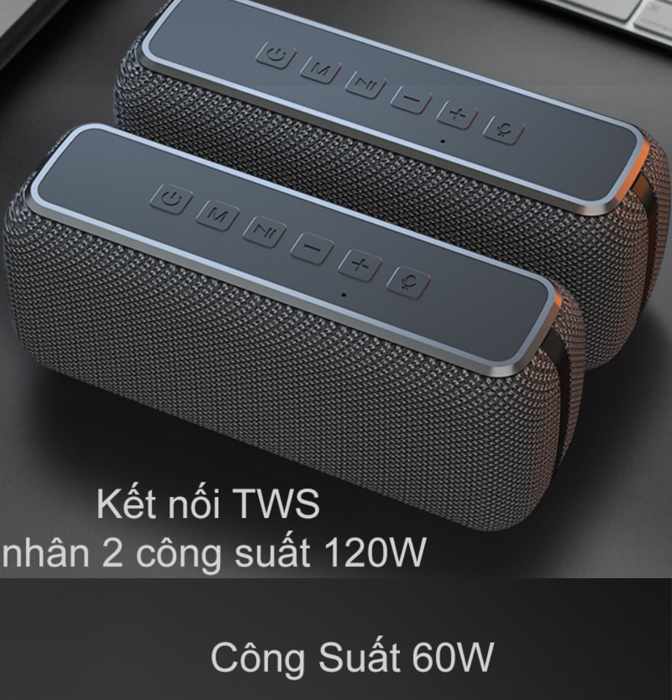 Loa Bluetooth 60W công suất lớn Super Bass chống nước IPX5 pin 6600MAH sạc nhanh