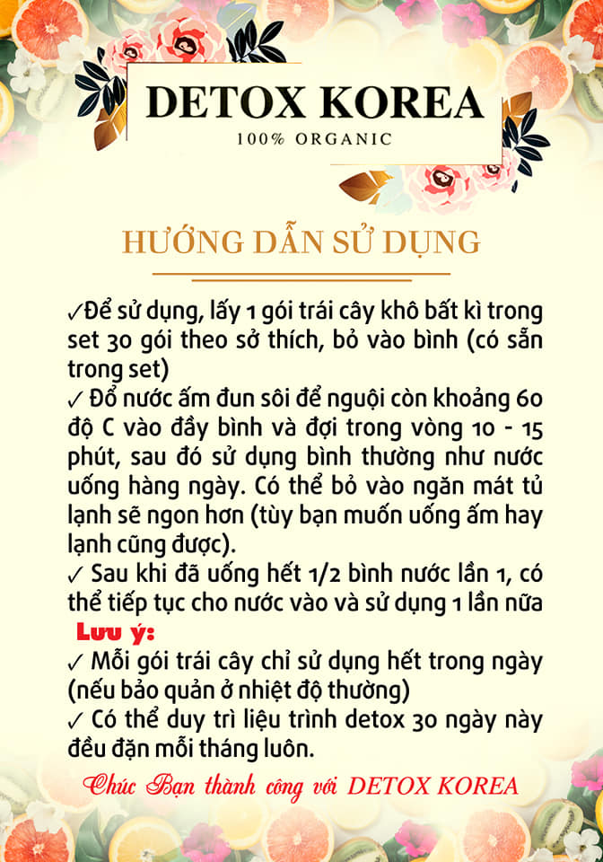 Hộp 30 Set Gói Trà Detox hoa quả sấy khô giảm cân, DETOX KOREA (ảnh thật) tặng kèm bình nhựa 1000ml - PKCB 9