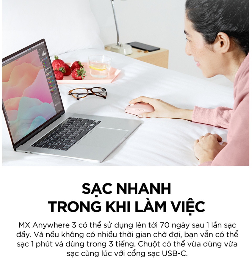 Chuột không dây Logitech MX Anywhere 3 - Bluetooth nhỏ gọn kết nối 3 thiết