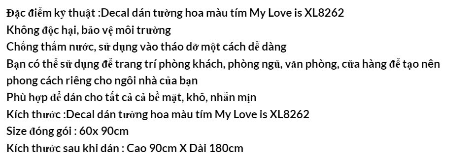 Decal dán tường hoa màu tím My Love is XL8262-flowerdecal