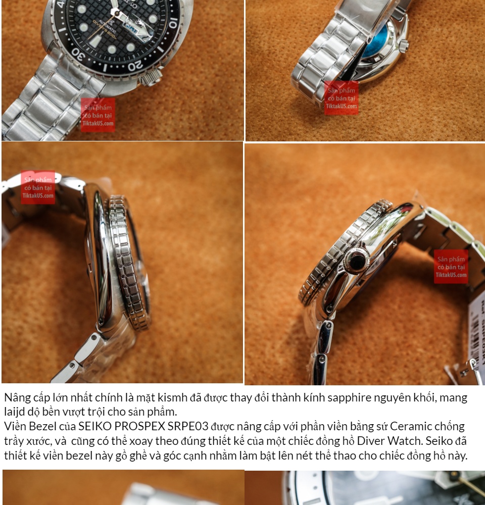 Đồng hồ thợ lặn SEIKO SRPE03K1 King Turtle PROSPEX dây thép kính sapphire  size 45mm chống nước 200m trữ cót 40 tiếng lên cót tay dạ quang 