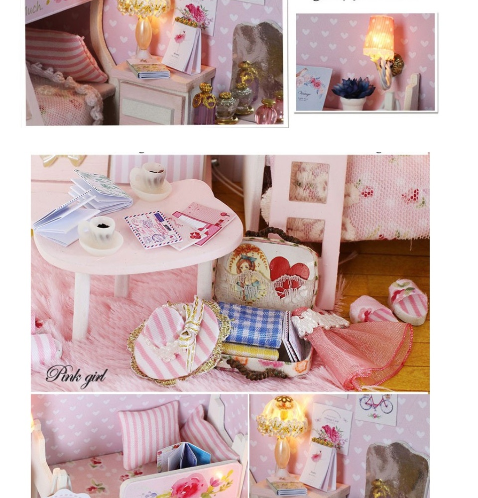hcmmô hình nhà gỗ diy có đèn - pink girl 3