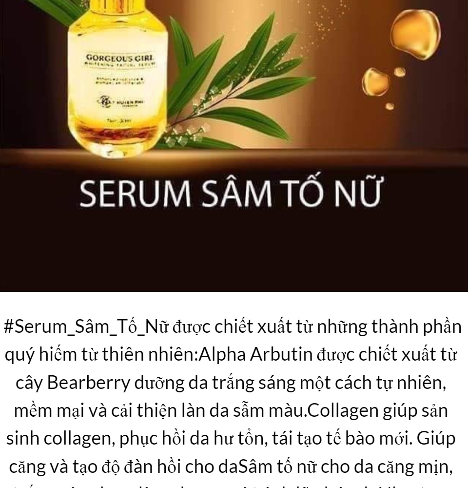 SERUM SÂM TỐ NỮ HUYỀN PHI Tác dụng giảm nhăn mụn ẩn dưỡng sâu bên trong giúp da căng bóng.