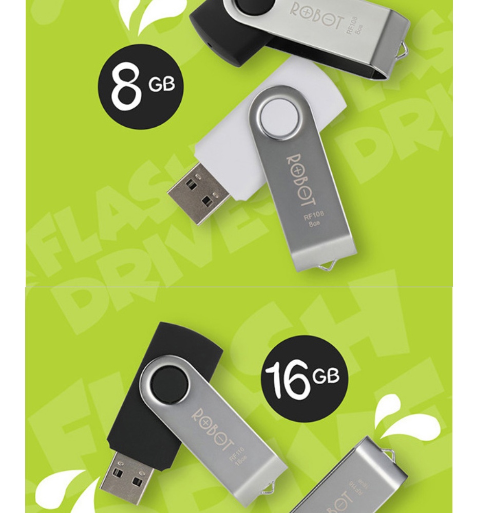 USB Thiết bị lưu trữ 8GB/16GB ROBOT RF108/116 Flash Drive đầu kim loại siêu nhẹ