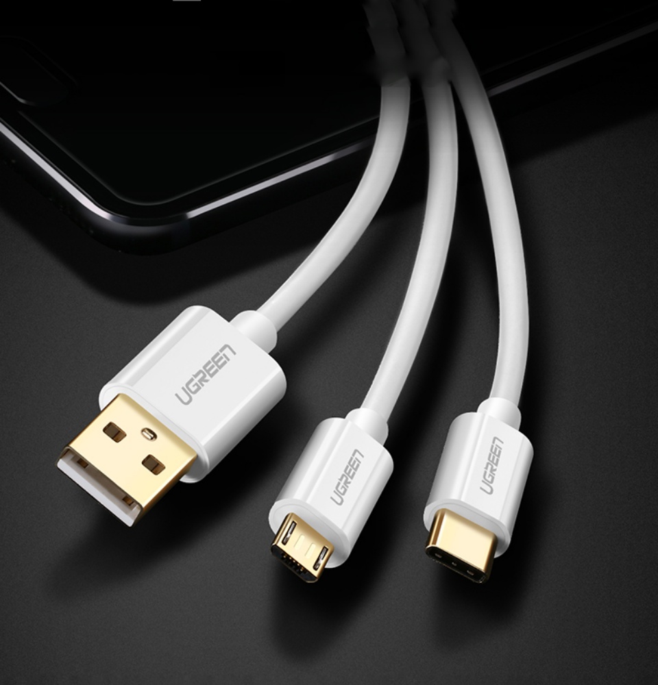 Cáp sạc 2 trong 1 cổng Micro USB và USB-C UGREEN US196 US197 - Hỗ trợ sạc nhanh, dài 1m, tương thích với điện thoại Samsung / Xiaomi / Oppo / Huawei / OnePlus / Redmi / Realme Cáp sạc 2 trong 1 cổng Micro USB và USB-C UGREEN US196 US197 - Hỗ trợ sạc nhanh, dài 1m, tương thích với điện thoại Samsung / Xiaomi / Oppo / Huawei / OnePlus / Redmi / Realme
