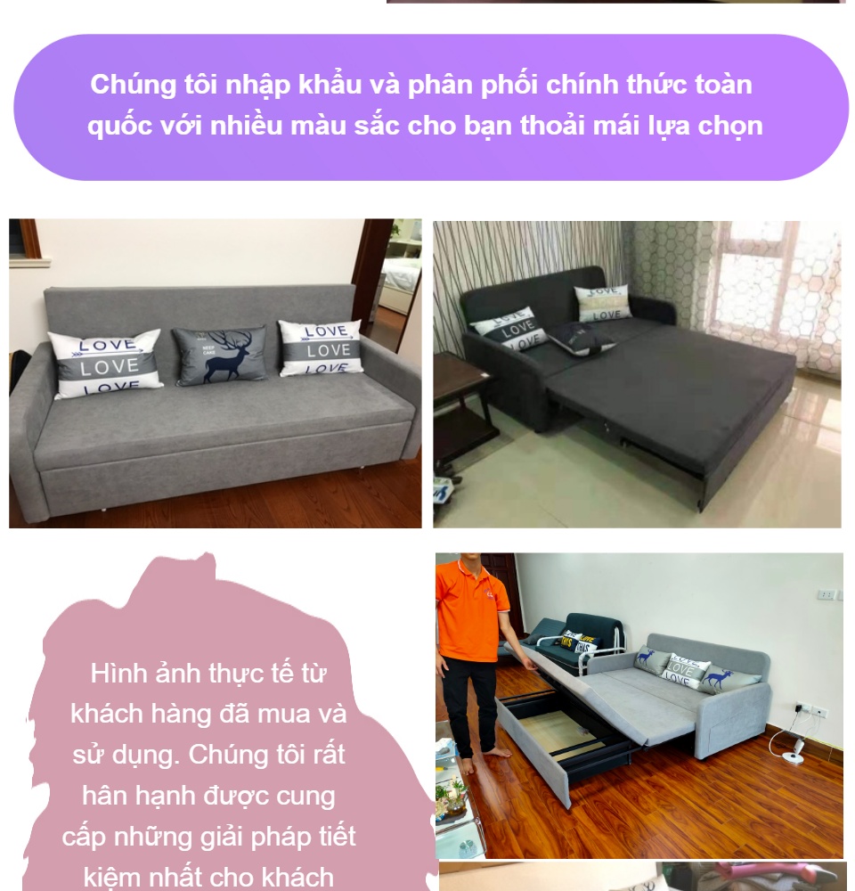 Sofa giường ngủ thông minh gấp gọn Vinta A267-2  1m60 x 1m90cm loại đệm