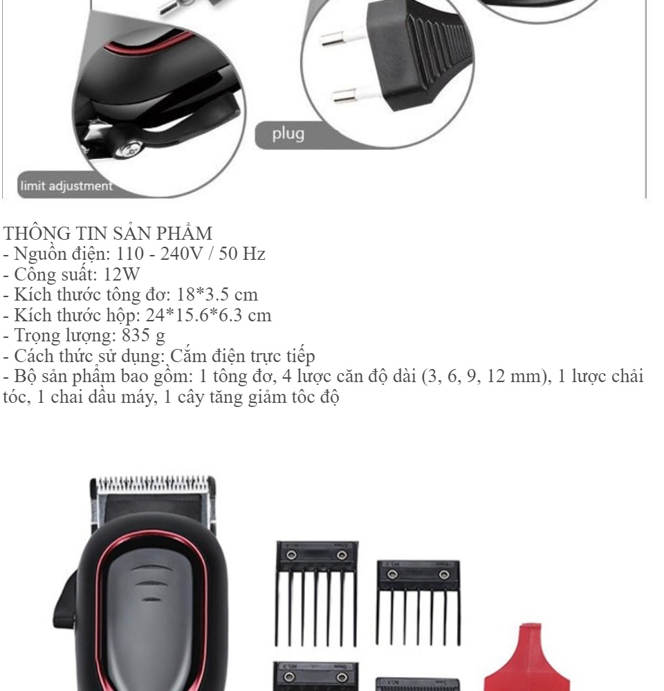 Tông đơ cắt tóc có dây Kemei 1027 tông đơ điện tăng đơ cắt tóc