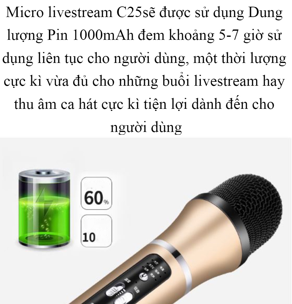 Combo Micro Thu Âm Và Livestream Trên Điện Thoại-Trọn Bộ Micro C25 Thiết Kế Đẹp