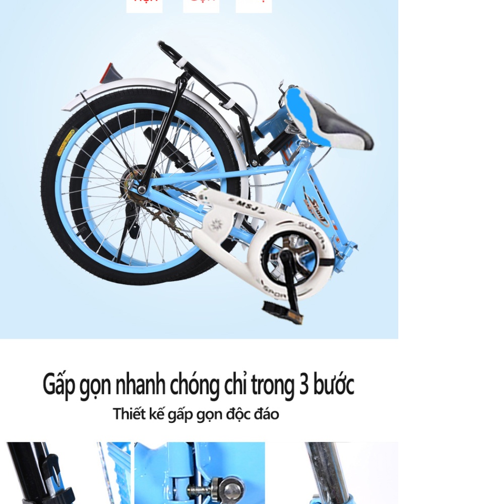Xe đạp 20 inch có thể gấp gọn 2 màu xanh lam xanh lá xe