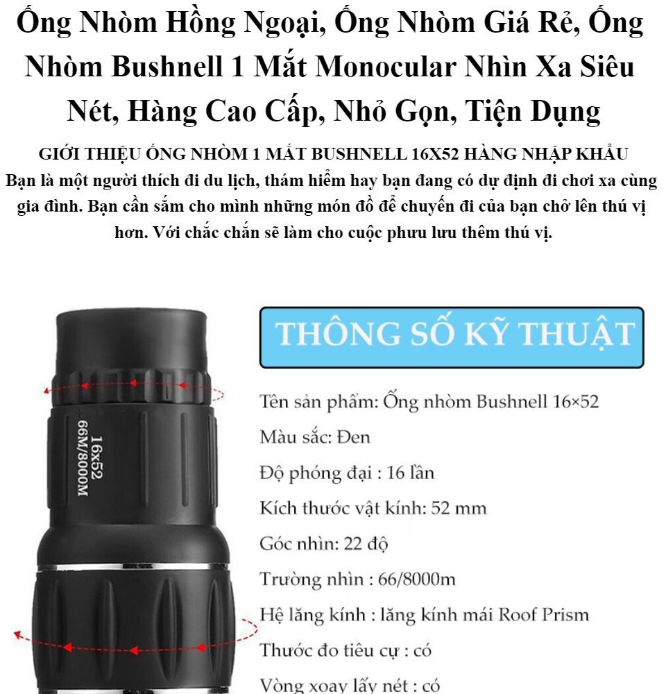 Ống Nhòm Xuyên Tường, Nhìn Xuyên Khoảng Cách,Bán Ống Nhòm,Ống Nhòm Siêu Nét, Ống Nhòm Đêm Mua Ngay Ống Nhòm BUSHNELL Siêu Zoom,Độ phóng đại lớn Mẫu Mới 2019-BH Uy Tín 1 Đổi 1