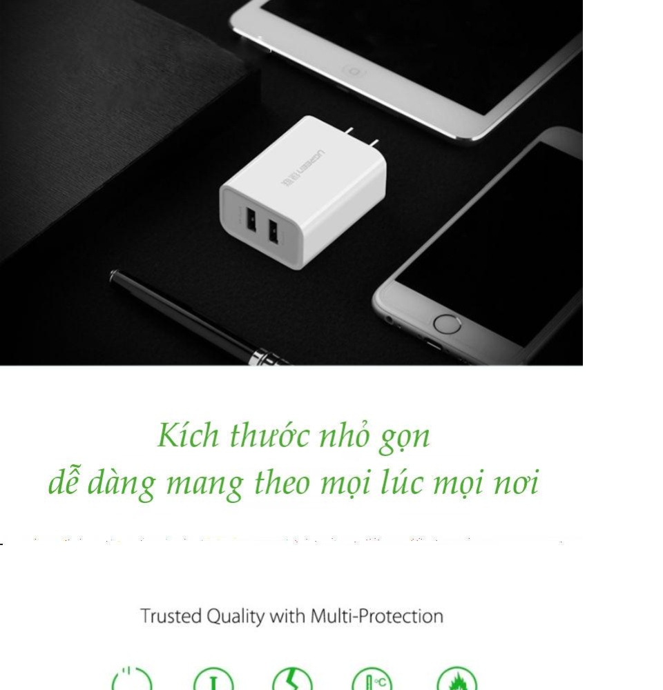 Sạc 2 cổng USB-A UGREEN CD104 - Dòng sạc tối đa 3.4A (Tối đa 2.4A mỗi cổng) Sạc 2 cổng USB-A UGREEN CD104 - Dòng sạc tối đa 3.4A (Tối đa 2.4A mỗi cổng)