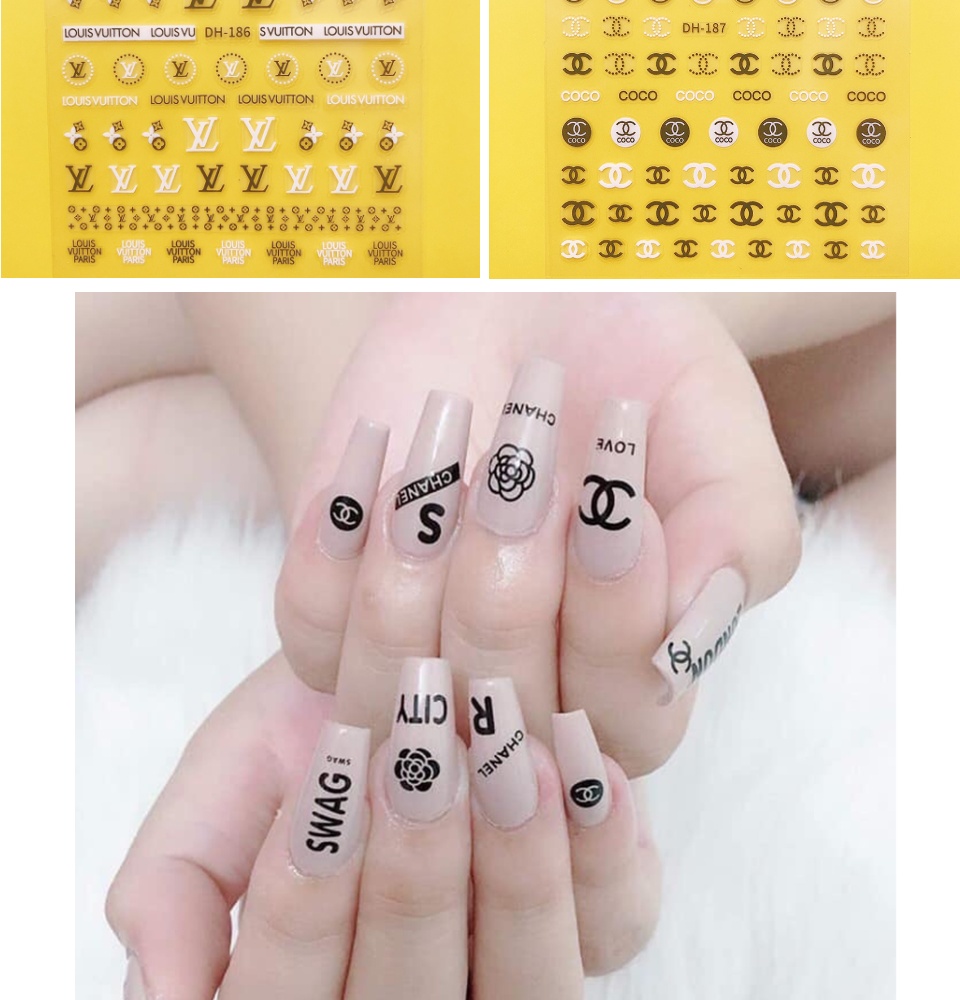 Nailbox Bộ 24 móng úp tay thiết kế sẵn trang trí sticker thương hiệu (LV)  đính đá | Lazada.vn