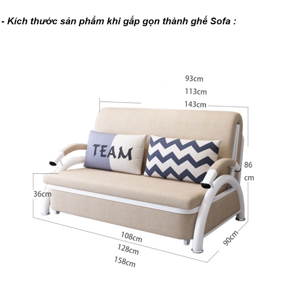 Có Video] Giường Đa Năng Nệm Cao Su Kiêm Ghế Sofa Giường 1m95 x 1m32 Khung Hợp Kim Thép Không Gỉ ( tặng kèm 2 gối trị giá 500k