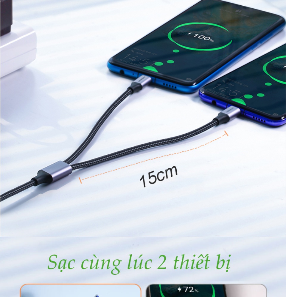 Cáp sạc 2 trong 1 cổng Micro USB và USB-C UGREEN US196 US197 - Hỗ trợ sạc nhanh, dài 1m, tương thích với điện thoại Samsung / Xiaomi / Oppo / Huawei / OnePlus / Redmi / Realme Cáp sạc 2 trong 1 cổng Micro USB và USB-C UGREEN US196 US197 - Hỗ trợ sạc nhanh, dài 1m, tương thích với điện thoại Samsung / Xiaomi / Oppo / Huawei / OnePlus / Redmi / Realme