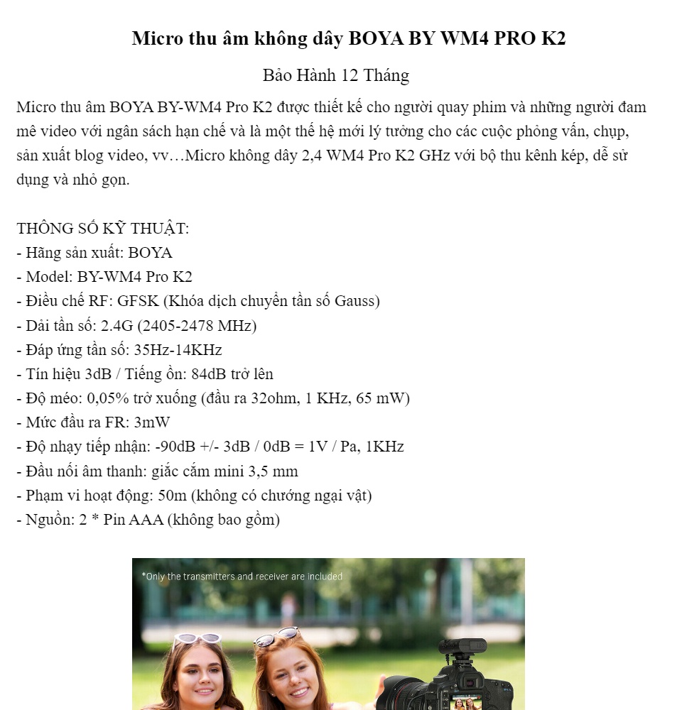 Micro không dây Boya WM4 PRO K2 / Mic cài áo BY WM4 PRO K2
