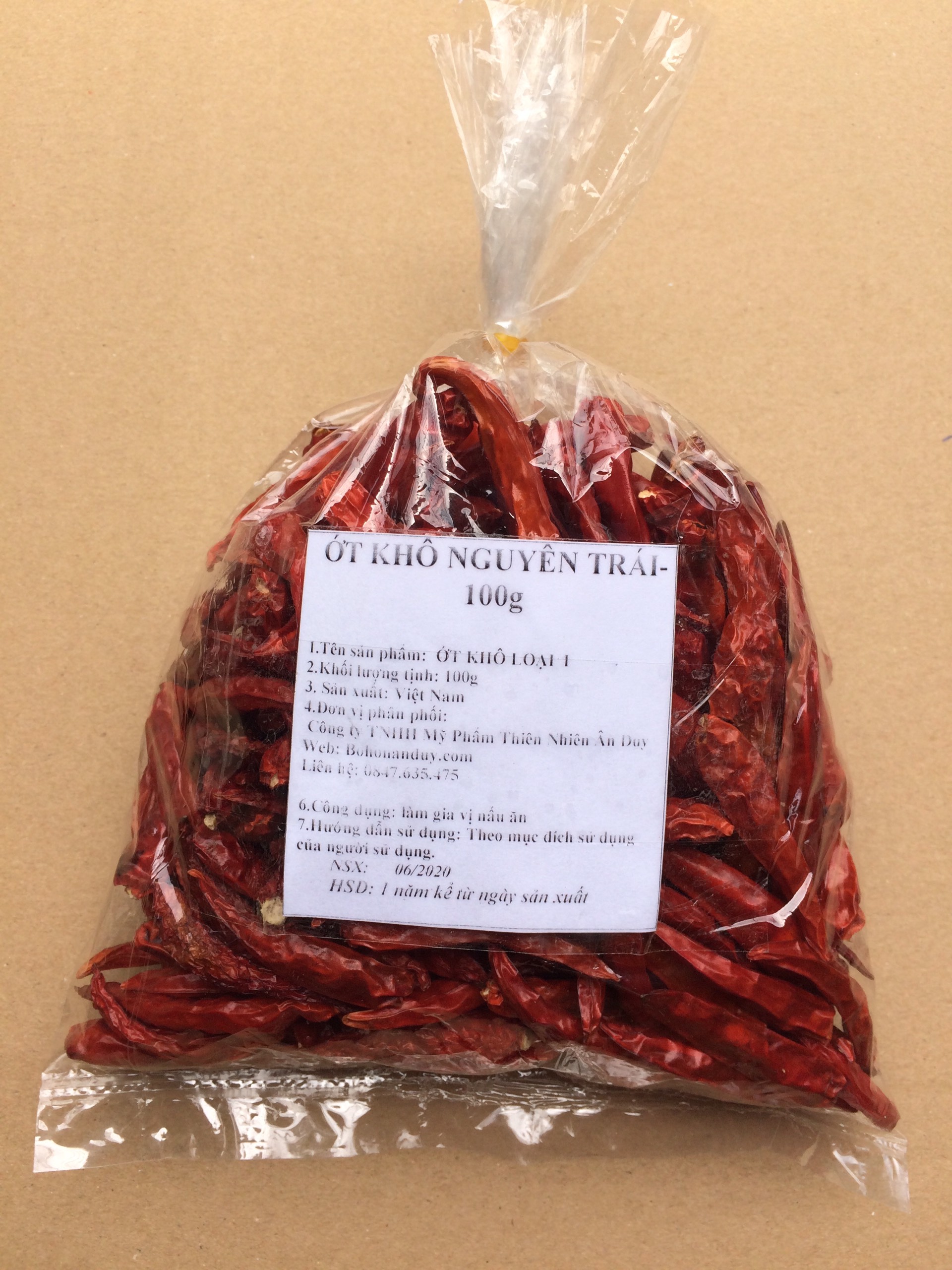 ỚT KHÔ NGUYÊN TRÁI LOẠI I 100G