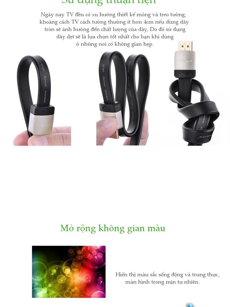 Cáp HDMI dạng dây dẹt, hỗ trợ 2K*4K, hình ảnh 3D, dài 1-5M UGREEN HD123 Cáp HDMI dạng dây dẹt, hỗ trợ 2K*4K, hình ảnh 3D, dài 1-5M UGREEN HD123
