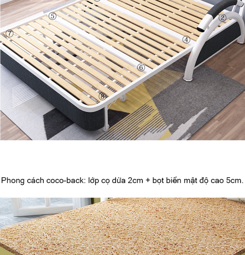 Có Video] Giường Đa Năng Nệm Cao Su Kiêm Ghế Sofa Giường 1m95 x 1m32 Khung Hợp Kim Thép Không Gỉ ( tặng kèm 2 gối trị giá 500k