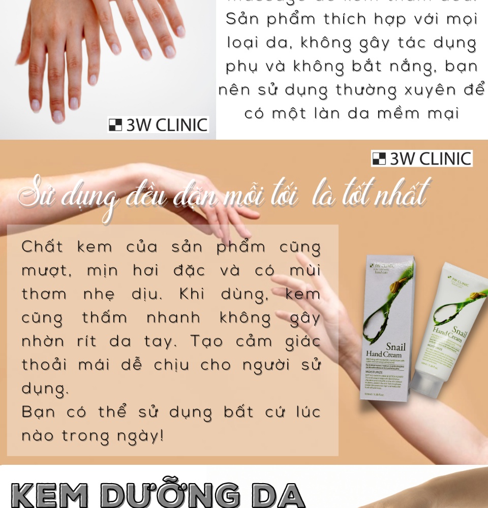 kem dưỡng tay ốc sên 3w clinic moisturizing hand cream 100ml 5