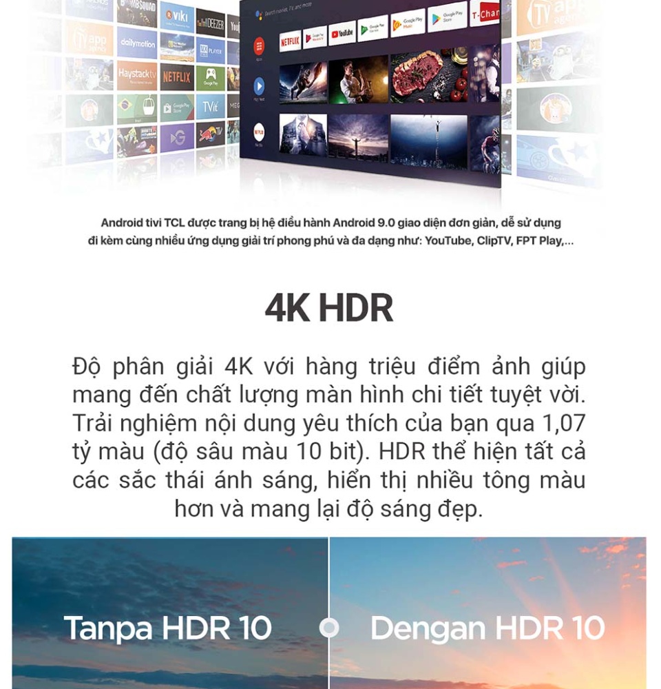 55 4K UHD Android Tivi TCL 55T65 - Gam Màu Rộng HDR Dolby Audio -