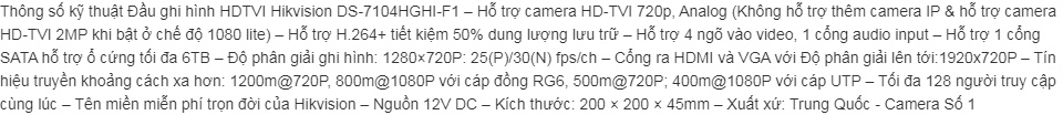 Đầu ghi Camera TVI HIKVISION DS-7104HGHI-F1 4 kênh hỗ trợ camera TVI 2MP ở chế