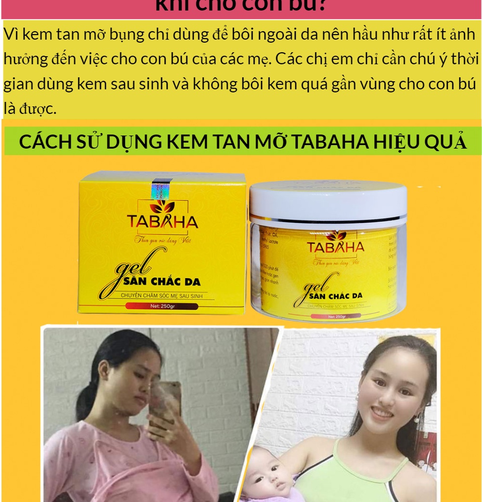 [Gel săn chắc da] Kem tan mỡ Tabaha 250g chăm sóc mẹ sau sinh giảm mỡ sau 1 tuần
