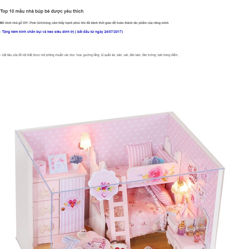 hcmmô hình nhà gỗ diy có đèn - pink girl 1