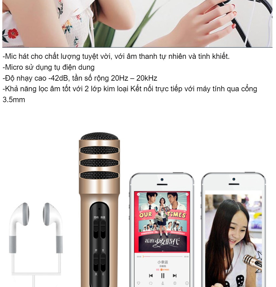 Micro Hát Karaoke Micro Livestream Micro Thu Âm Điện Thoại C7 Lọc Âm Tốt Sản