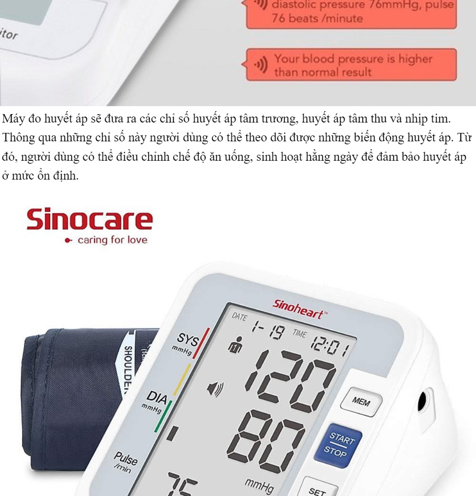Máy Đo Huyết Áp Bắp Tay Sinocare Sinoheart Máy đo huyết áp điện tử bắp
