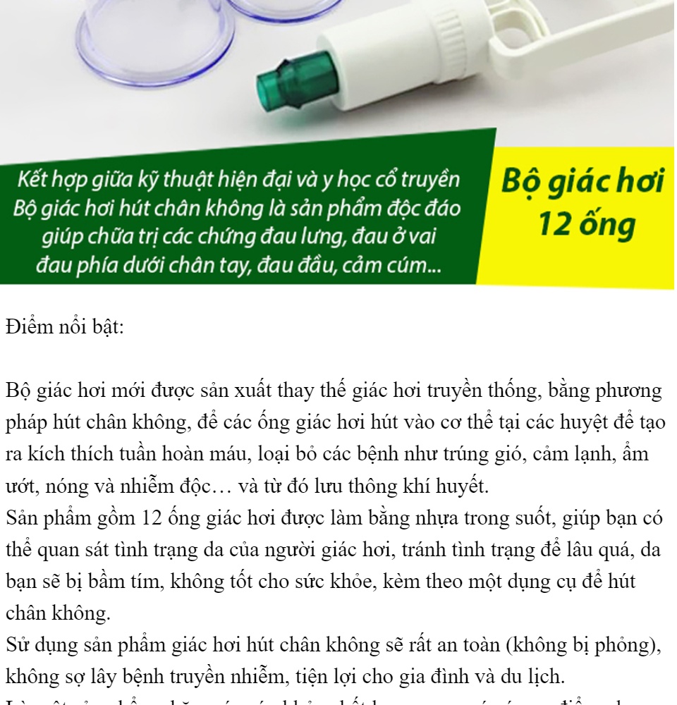 [ XẢ HÀNG ] Dụng cụ giác hơi  Cửa Hàng Bán Thiết Bị Y Tế Bộ Giác Hơi chân không - Bộ Dụng Cụ Giác Hơi 12 Ly Không Dùng Lửa Duy Thành Giác Hơi Ngay Tại Nhà Tiện Lợi