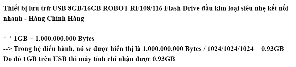 USB Thiết bị lưu trữ 8GB/16GB ROBOT RF108/116 Flash Drive đầu kim loại siêu nhẹ