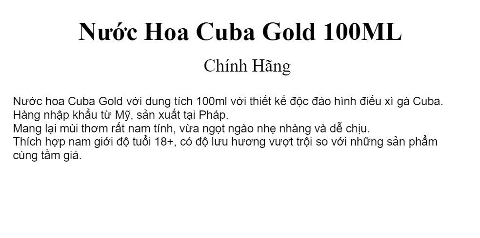 Nước Hoa Cuba Gold 100ml