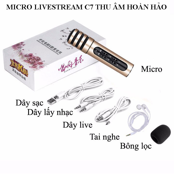 Micro C7 -  Thu Âm Hát Karaoke Livestream trên điện thoại 3 in 1