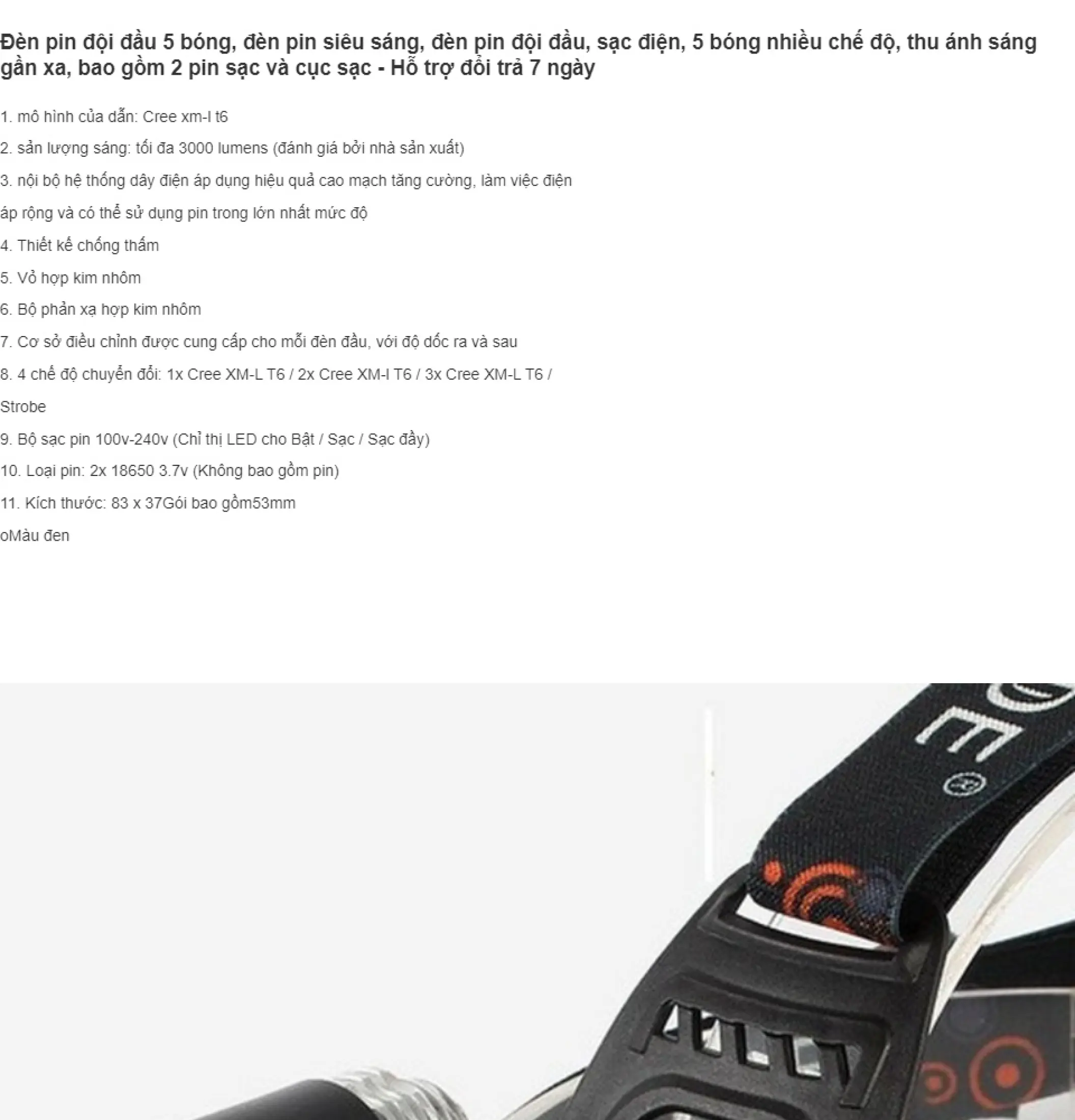 Đèn Pin đội đầu 5 bóng Led đa tác dụng , Đèn pin đội đầu 5 bóng Led giá rẻ tại TP HCM, đèn pin đội đầu, sạc điện, 5 bóng nhiều chế độ, thu ánh sáng gần xa, bao gồm 2 pin sạc và cục sạc .