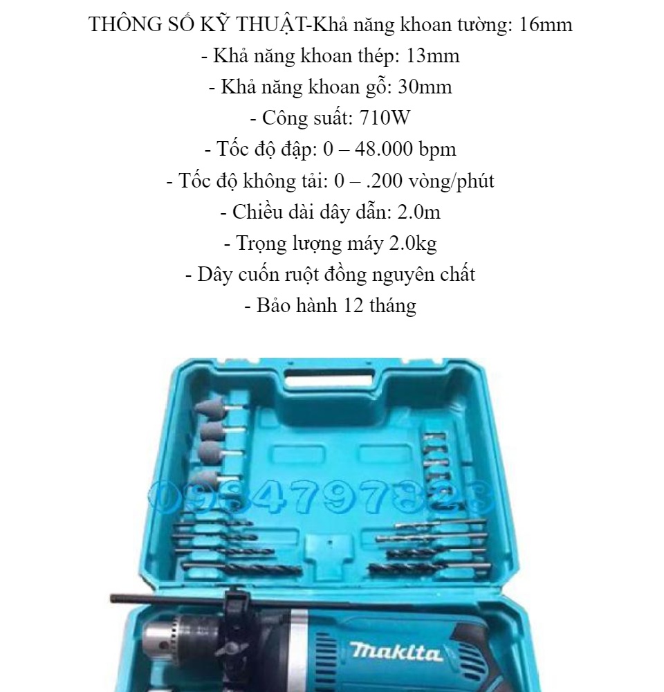 Máy khoan Makita HP1630 - 710W kèm phụ kiện Máy Khoan Makita Hp1630 Giảm Giá