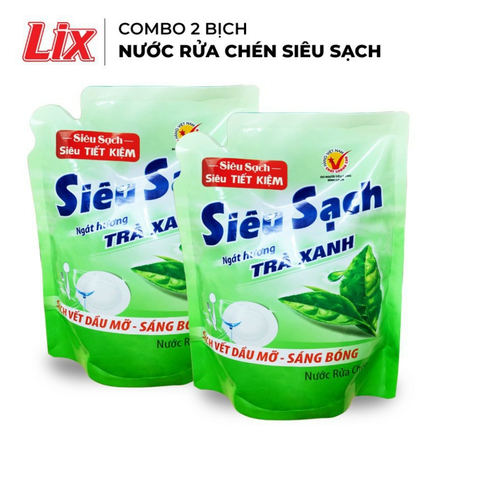 Combo 2 Túi Nước rửa chén Lix Vitamin 15kg -Vàng Chanh Siêu Sạch