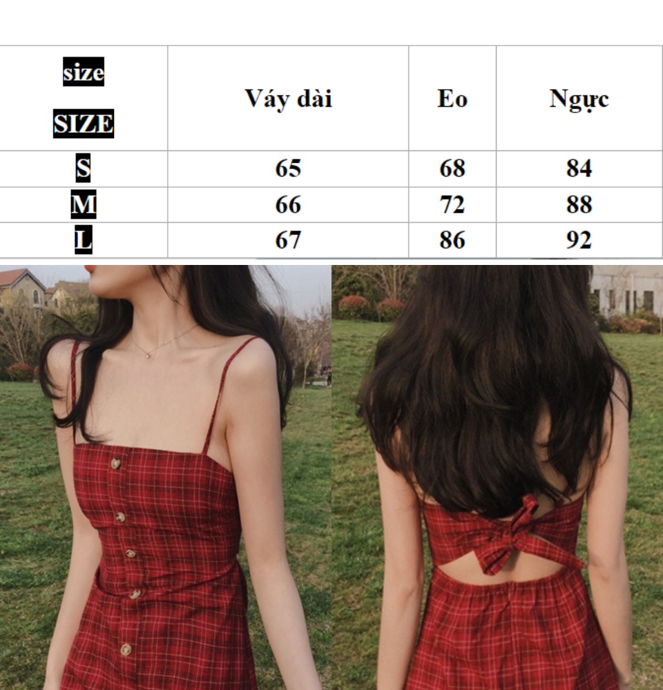 Váy 2 Dây Kẻ Caro Đỏ Nơ Lưng Đầm 2 Dây phong cách Ulzzang CỎ STORE