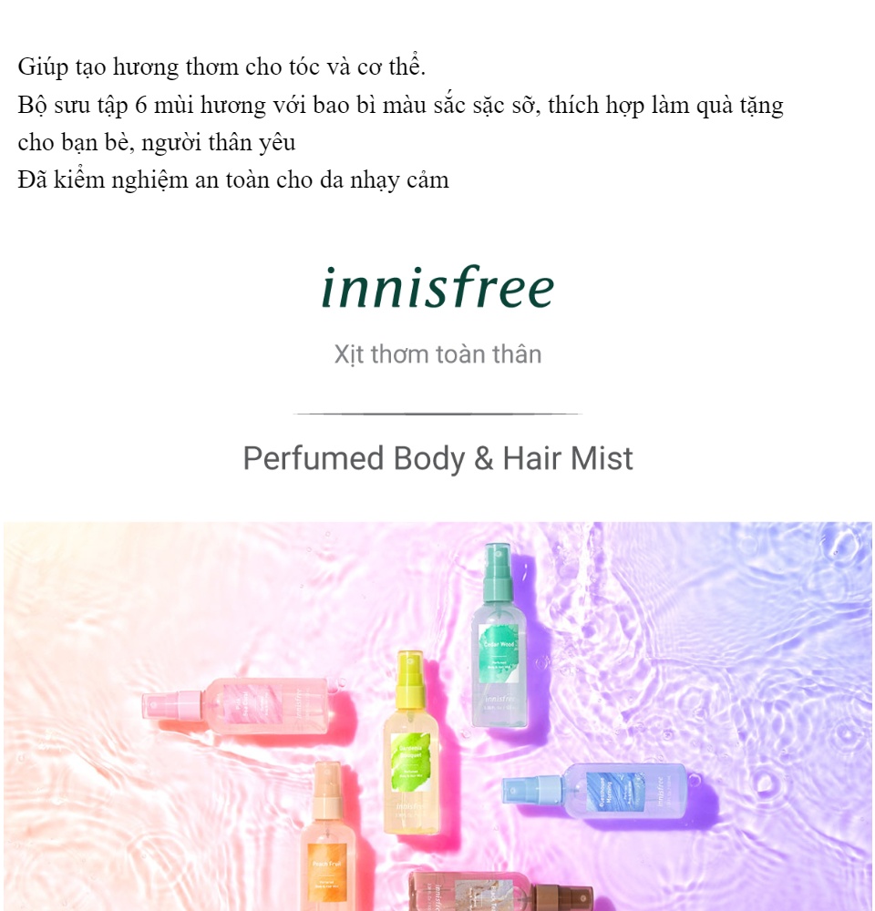 Xịt thơm toàn thân hương Peach Fruit innisfree Perfumed Body & Hair Mist Peach Fruit 100ml