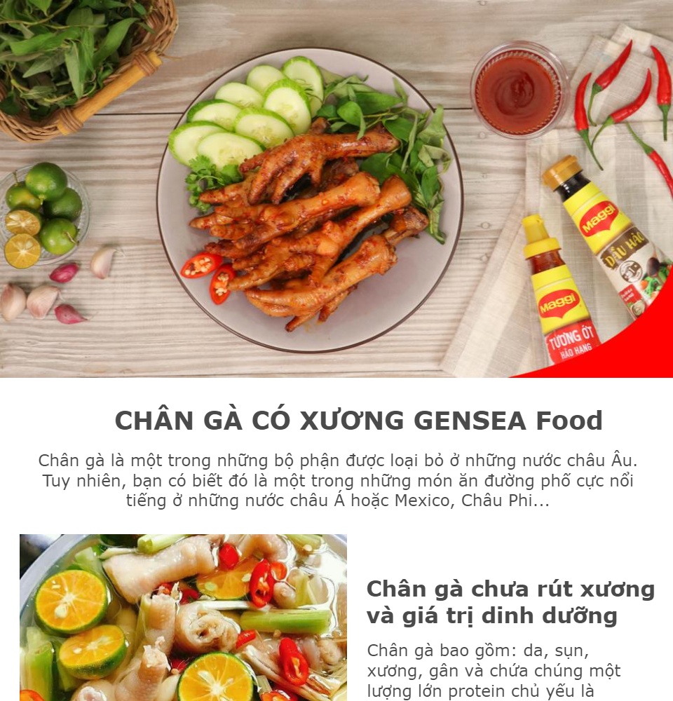 Chân gà có xương GENSEA G5015 Chuẩn ISO 22000 : 2018 Cấp Đông Nhanh -196 °C Giúp Giữ 100% Dinh Dưỡng và giúp Thịt Gà luôn tươi sống