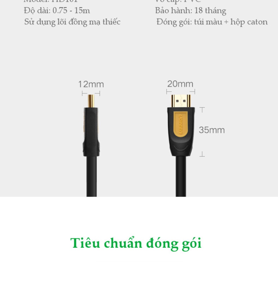 Dây cáp HDMI 2.0 thuần đồng 100%, 19+1 dùng cho Tivi, máy tính, máy chiếu, màn hình... 2m UGREEN HD107 Dây cáp HDMI 2.0 thuần đồng 100%, 19+1 dùng cho Tivi, máy tính, máy chiếu, màn hình... 2m UGREEN HD107